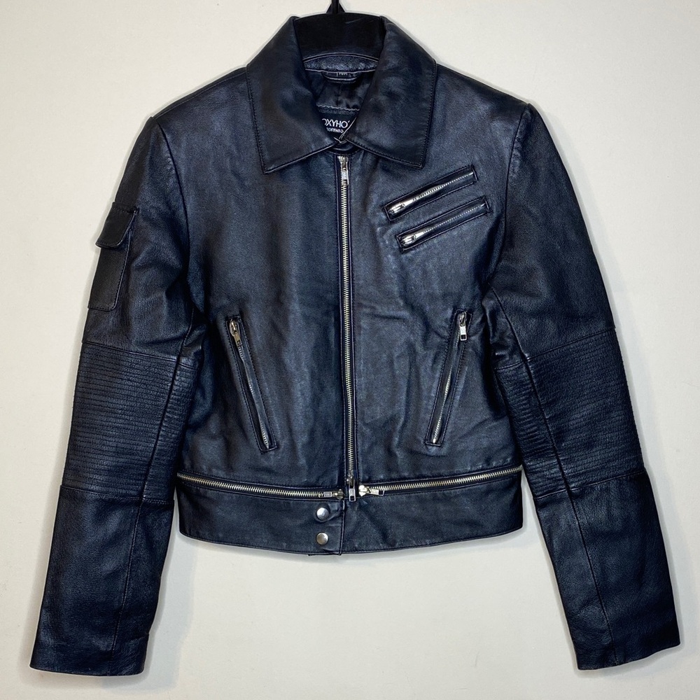 OXYHO Sorento Women's Black Leather Crop Jacket Size M